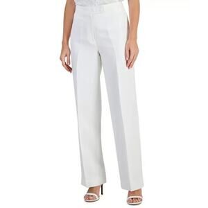 Annie Klein Suit Pants Linen Blend High Rise Wide-Leg White Size 12